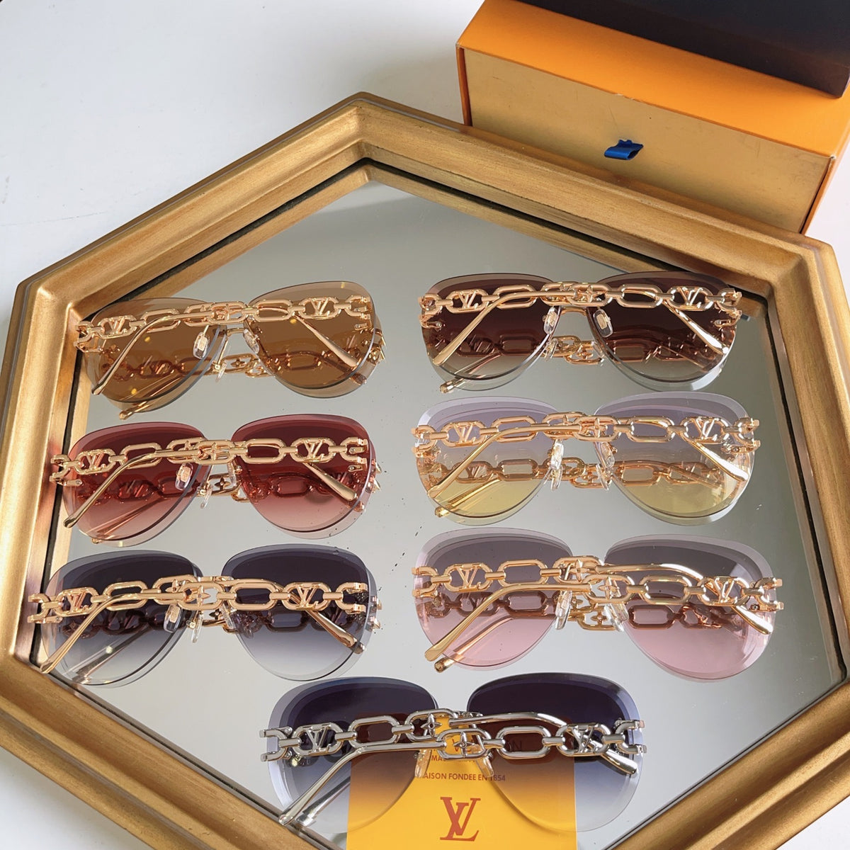 High-quality 7-color stylish round chain sunglasses