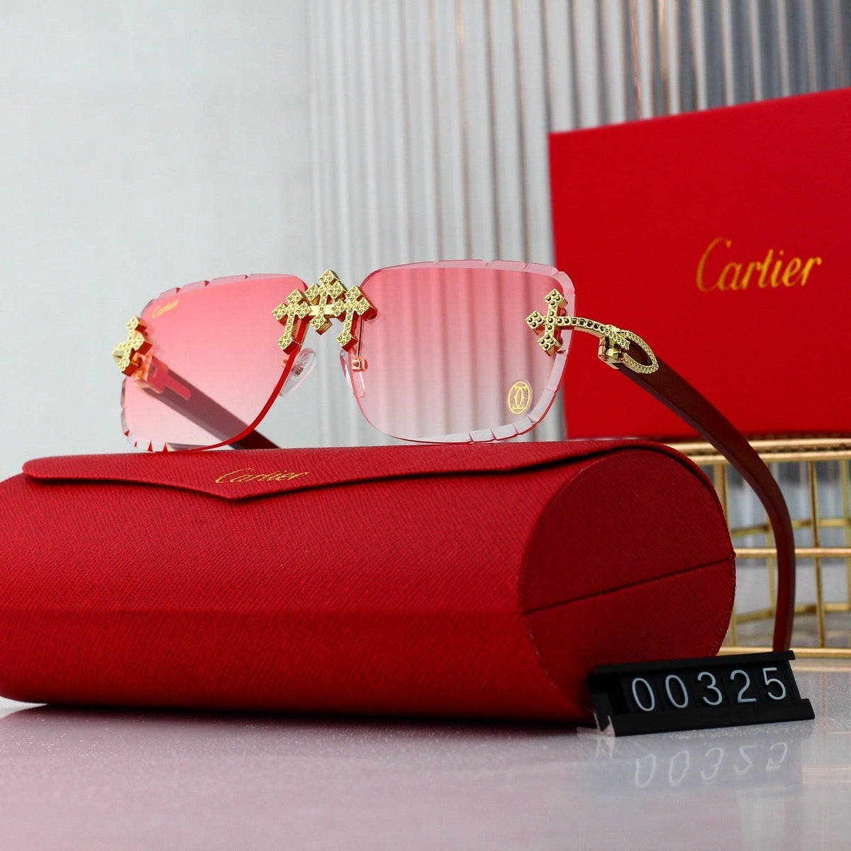 Diamond Cut and Inlaid Wooden Fashion 7 Colors Sunglasses 00325