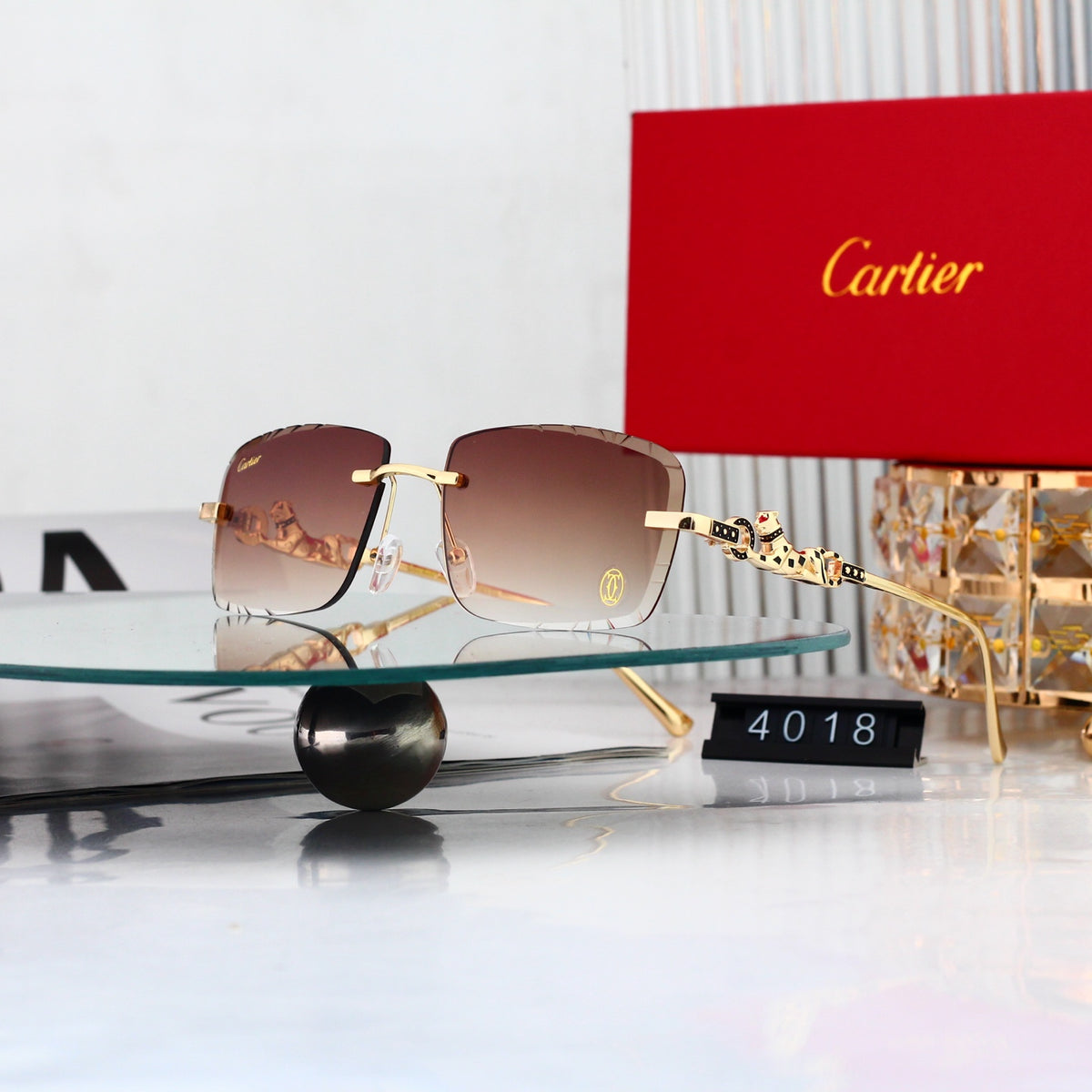 Diamond-cut leopard head sunglasses Sunglasses 4018