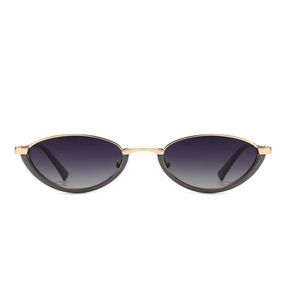 Semi-Rimless Oval Black Frame Sunglasses