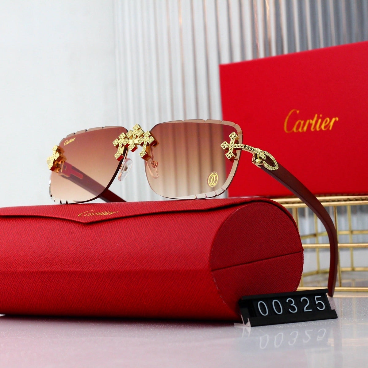 Diamond Cut and Inlaid Wooden Fashion 7 Colors Sunglasses 00325