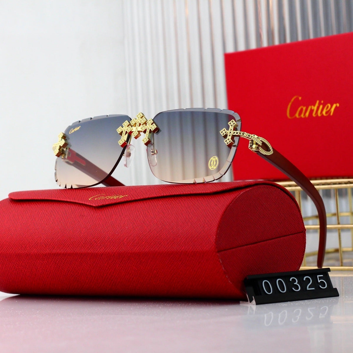 Diamond Cut and Inlaid Wooden Fashion 7 Colors Sunglasses 00325