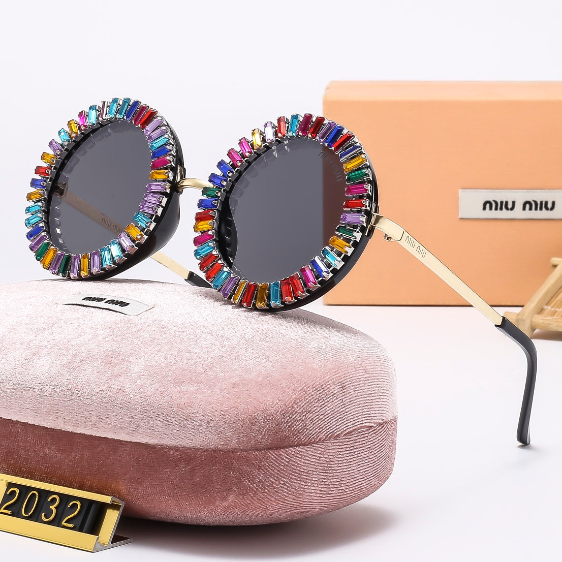 3 Colors Stylish Round Sunglasses with Crystal Decoration  — 2188