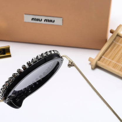 3 Colors Stylish Round Sunglasses with Crystal Decoration  — 2188