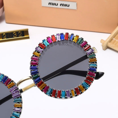 3 Colors Stylish Round Sunglasses with Crystal Decoration  — 2188