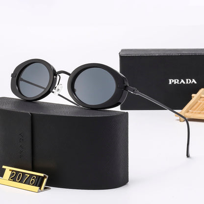 7-Color Stylish Oval Metal Temple Sunglasses—2076