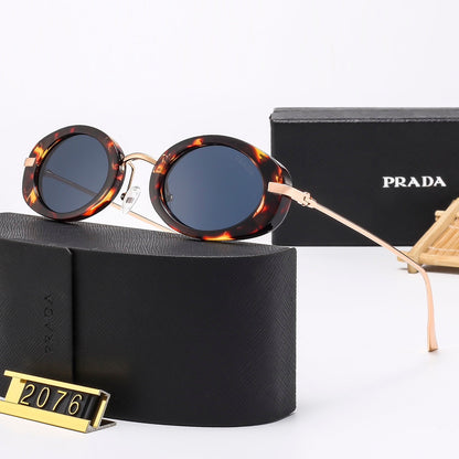 7-Color Stylish Oval Metal Temple Sunglasses—2076