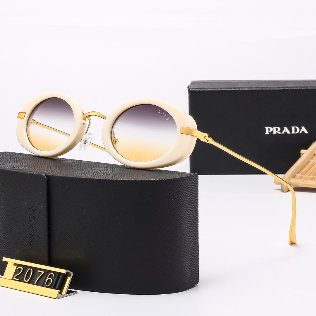 7-Color Stylish Oval Metal Temple Sunglasses—2076