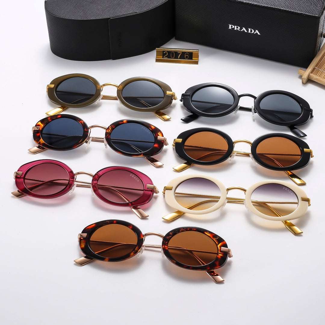 7-Color Stylish Oval Metal Temple Sunglasses—2076