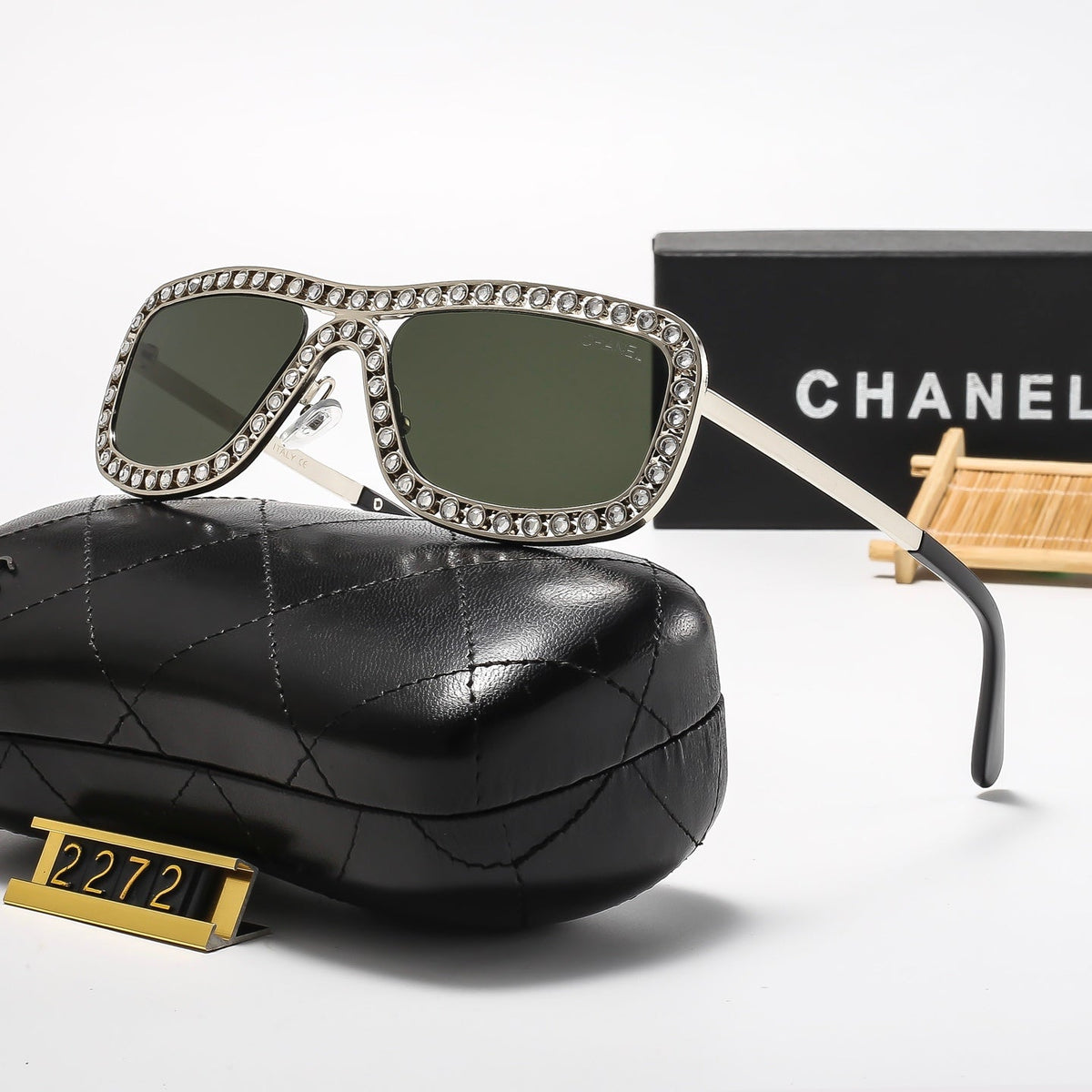7 Colors Stylish Round Sunglasses with Crystal Decoration  — 2272