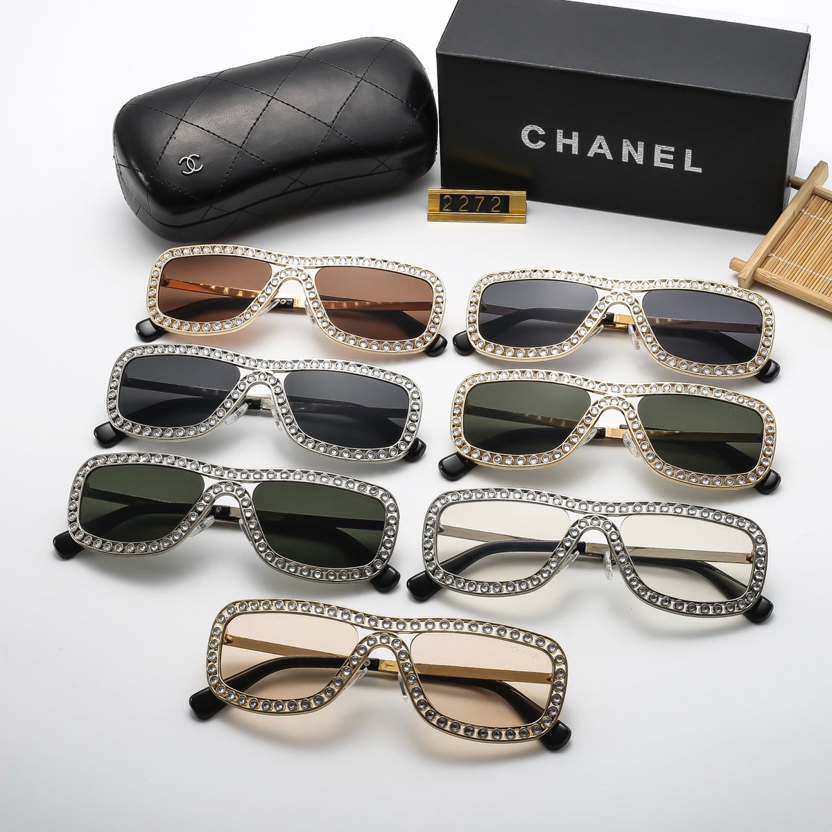 7 Colors Stylish Round Sunglasses with Crystal Decoration  — 2272