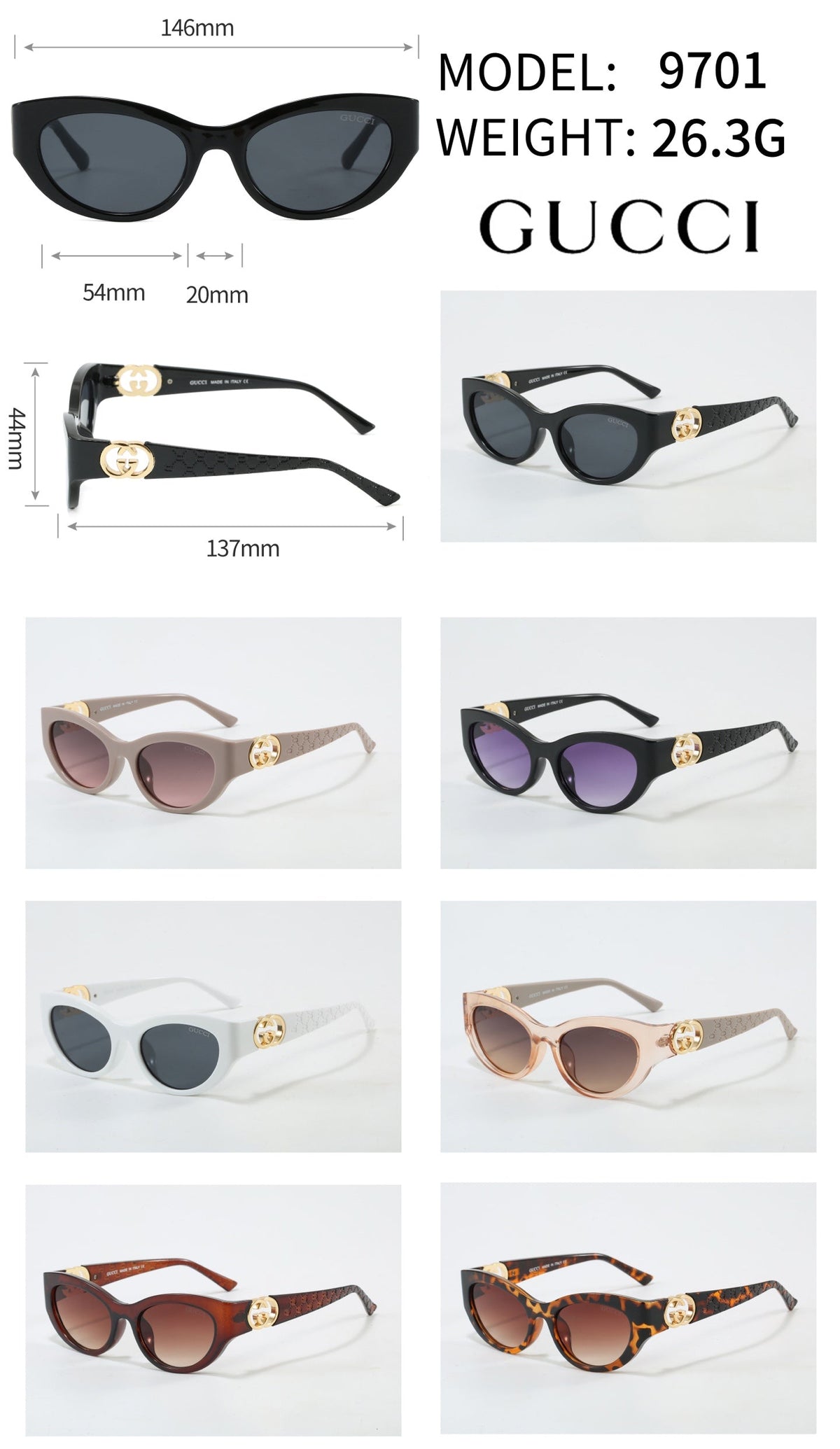 7-Color Stylish Printed Sunglasses with Temples—9701