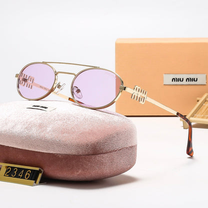 6-Color Stylish Oval Sunglasses with Metal Trim—2346