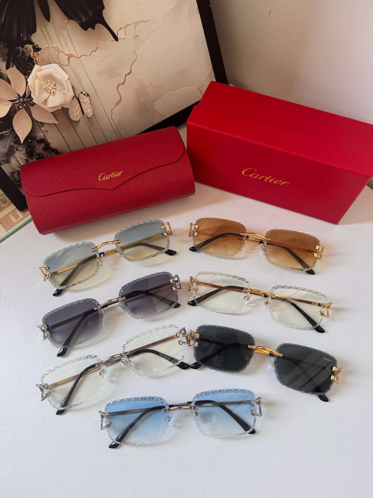 Cartier 6-Color Rectangular Serrated Designer Sunglasses ZS0006