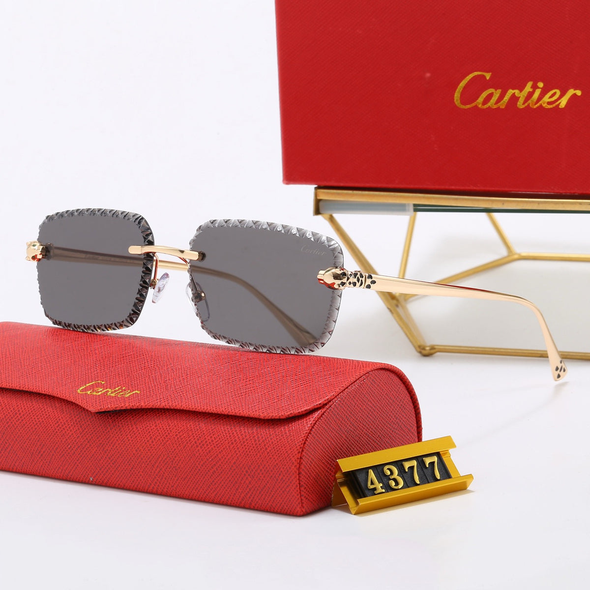 Exquisite Cartier sunglasses featuring a five-color panther-motif frame. 4377
