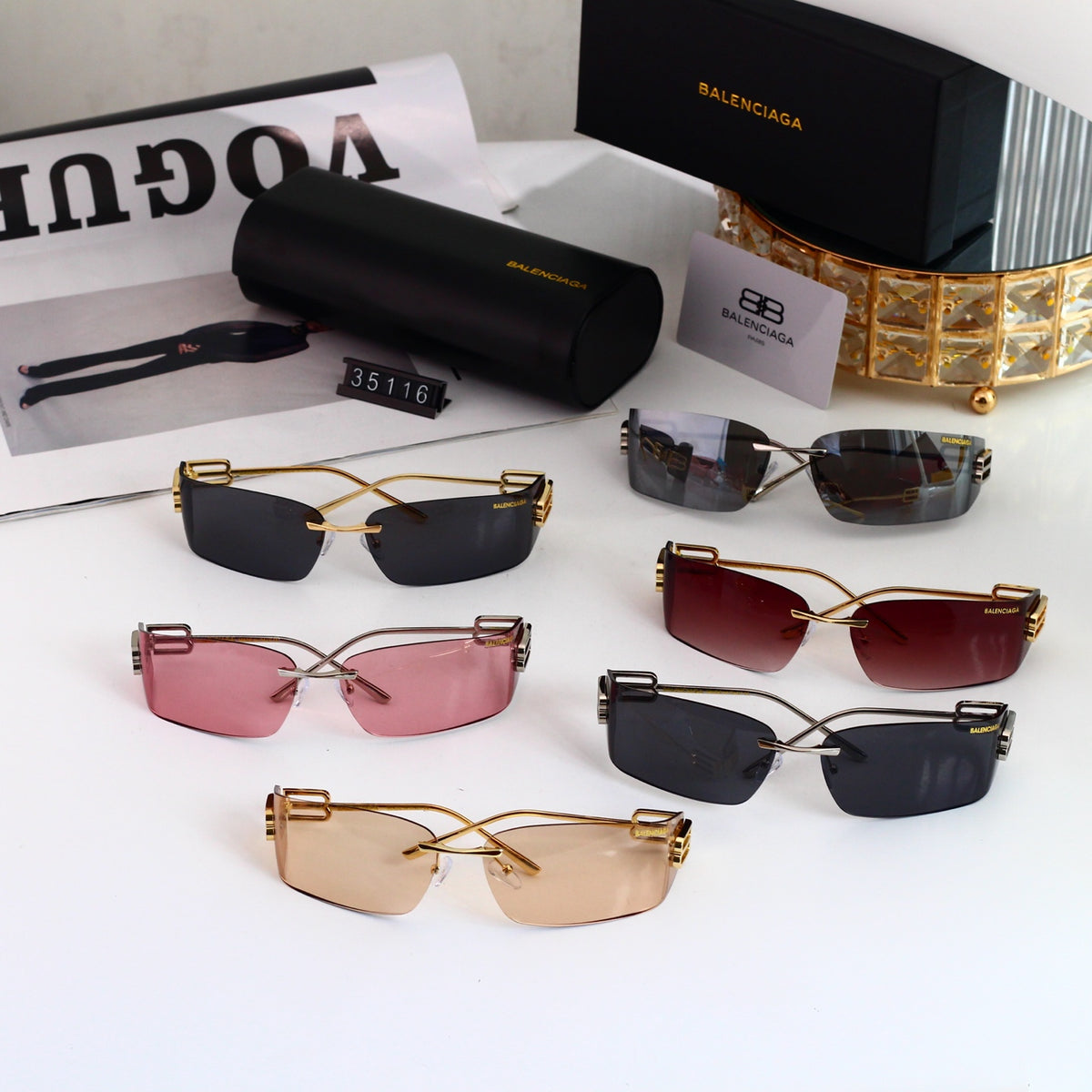 Six-color elongated oval exquisite sunglasses with exquisite frames 35116