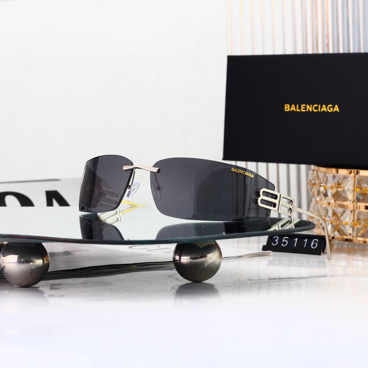 Six-color elongated oval exquisite sunglasses with exquisite frames 35116