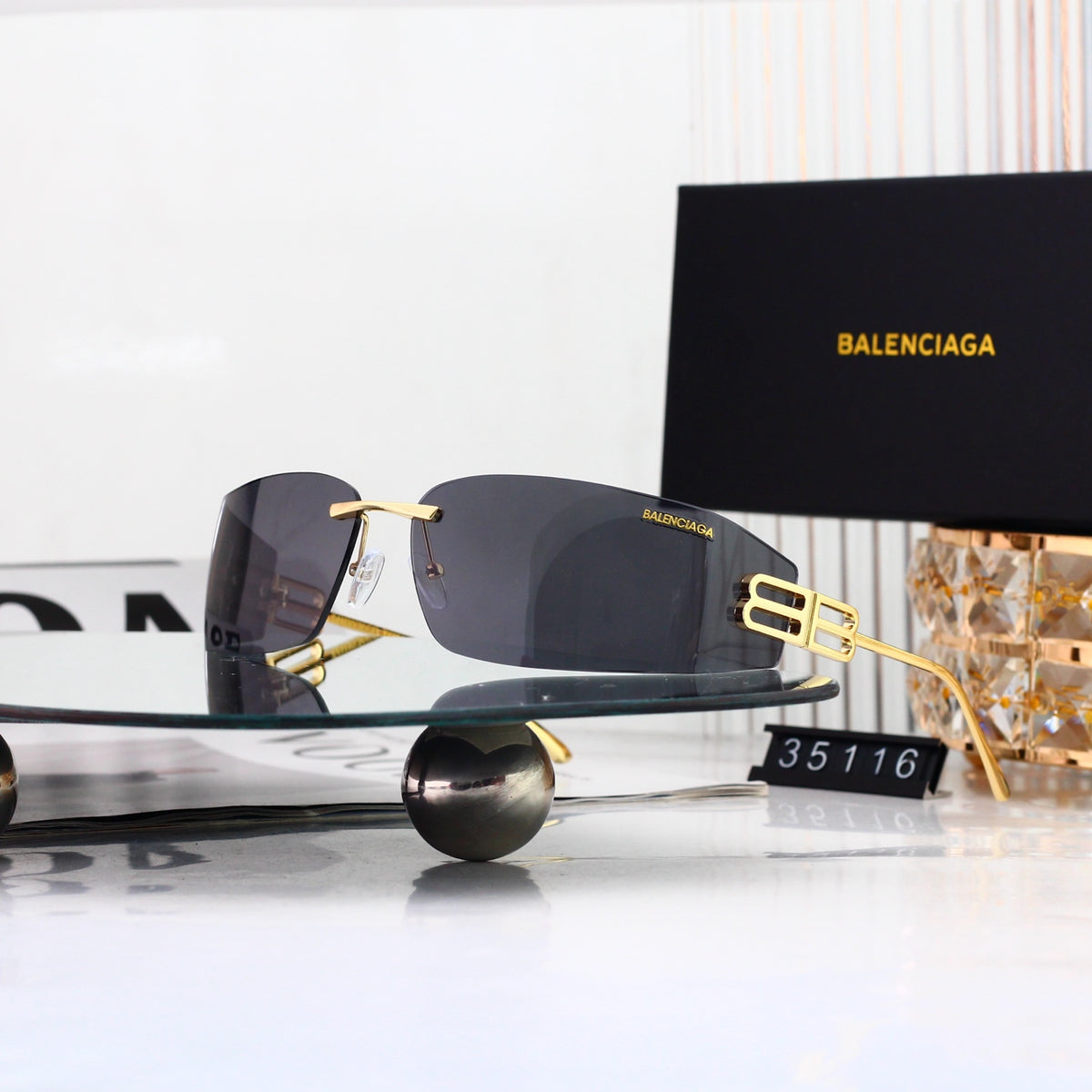 Six-color elongated oval exquisite sunglasses with exquisite frames 35116