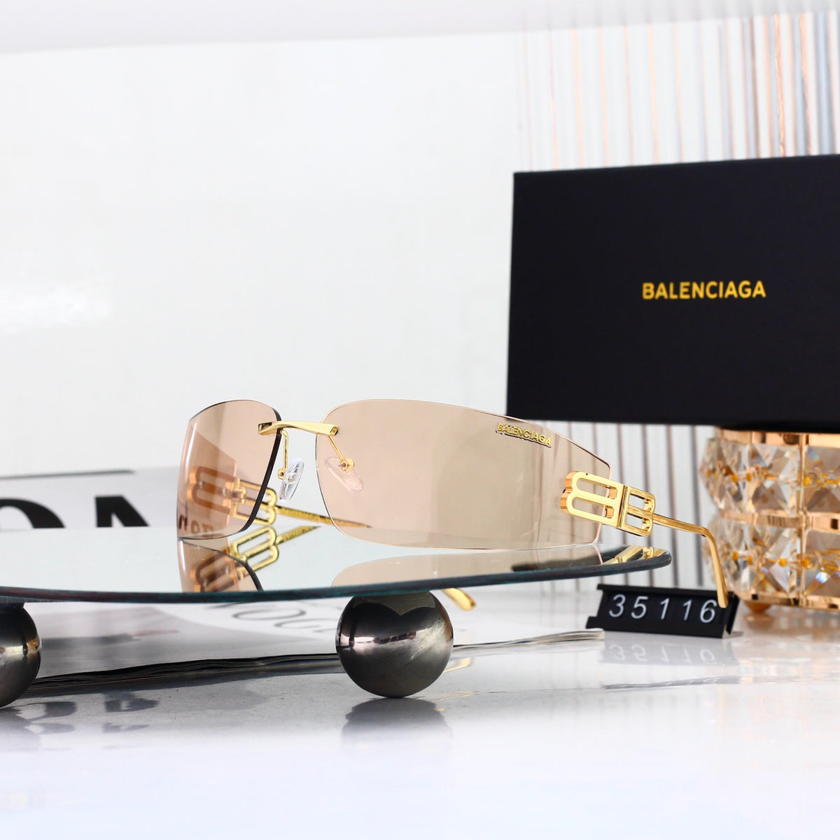 Six-color elongated oval exquisite sunglasses with exquisite frames 35116