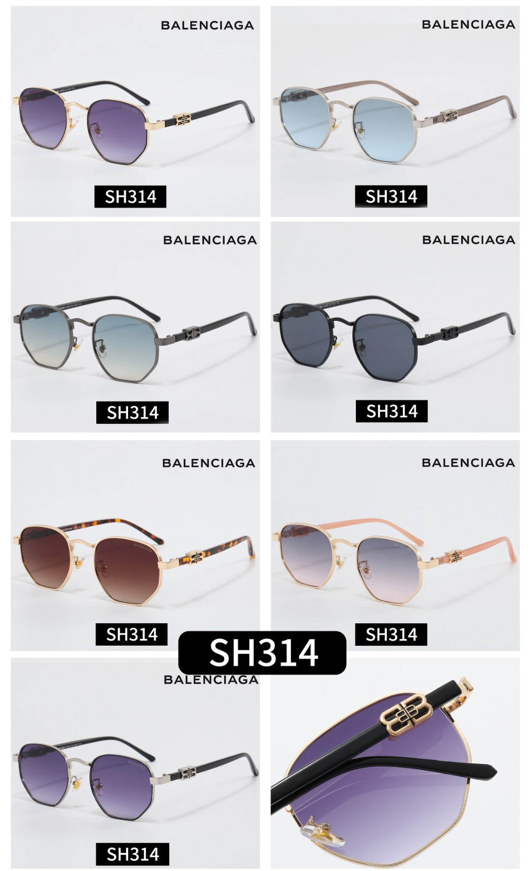 7-Color Stylish Square Sunglasses with Metal Decoration—SH314