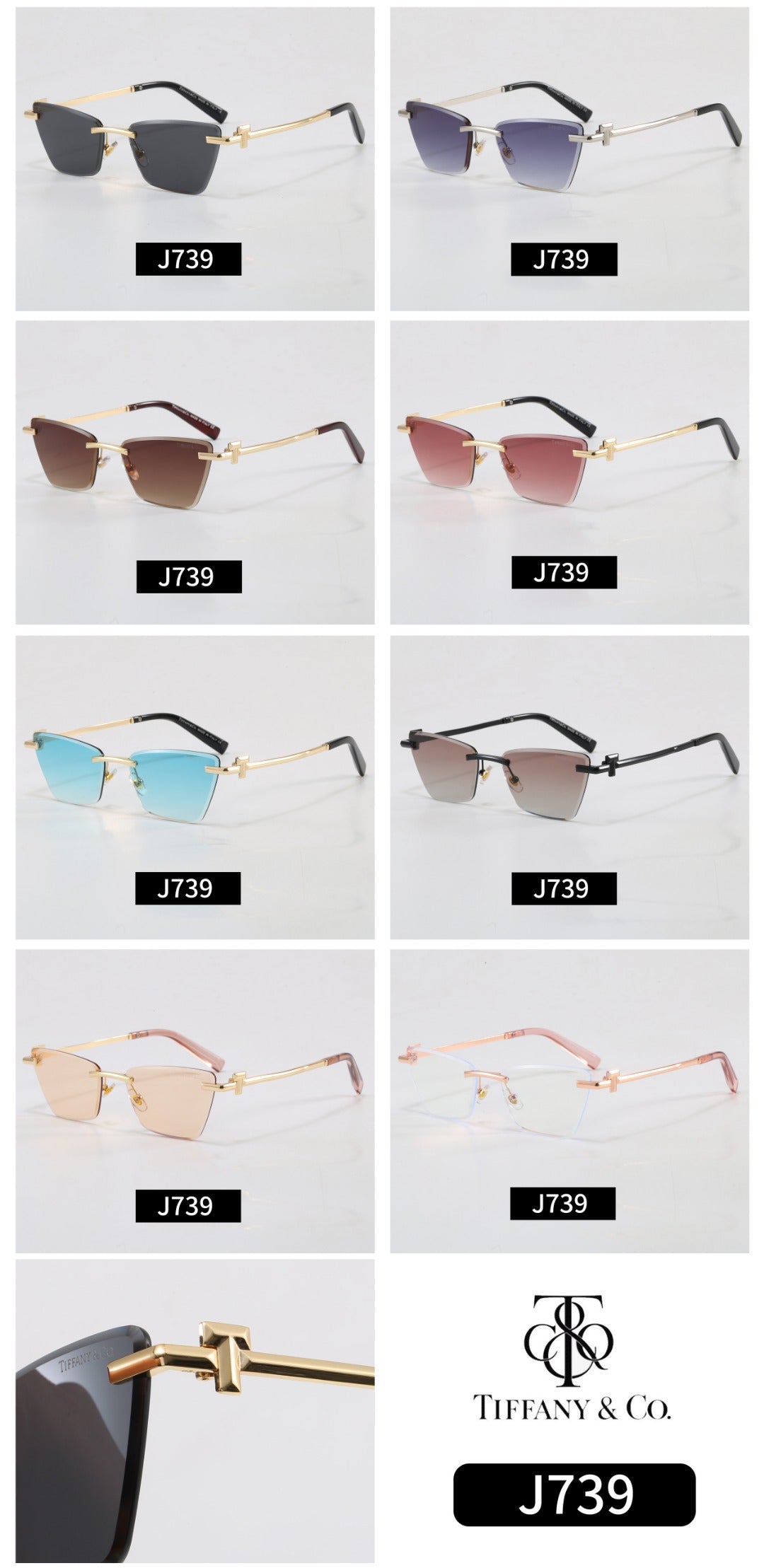 8-color rectangular exquisite sunglasses J739