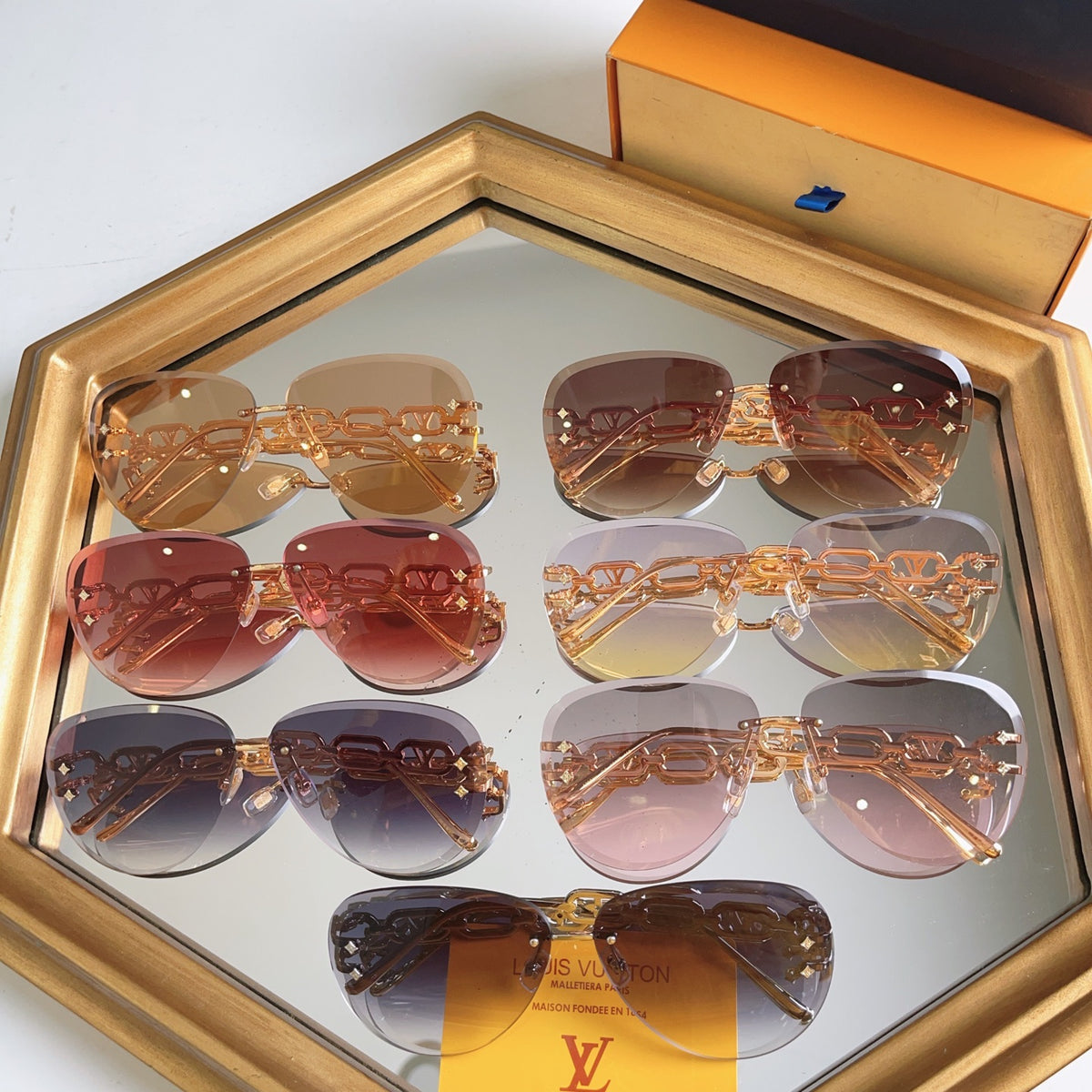 High-quality 7-color stylish round chain sunglasses